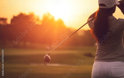 Black Female Pro Golfer On Felt Playing Golf At Dusk Generative AI