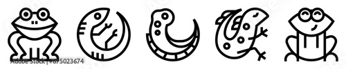Conjunto de iconos de anfibios. Animales vertebrados. rana, salamandra, renacuajo, tritón, sapo. Ilustración vectorial