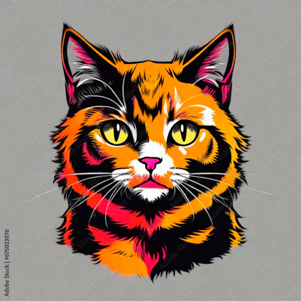 Flat design cat illustration. Abstract art. Monochromatic. Watercolor. Tribal. T- shirt print Flat design cat illustration. Abstract art. Monochromatic. Watercolor. Tribal. T- shirt print