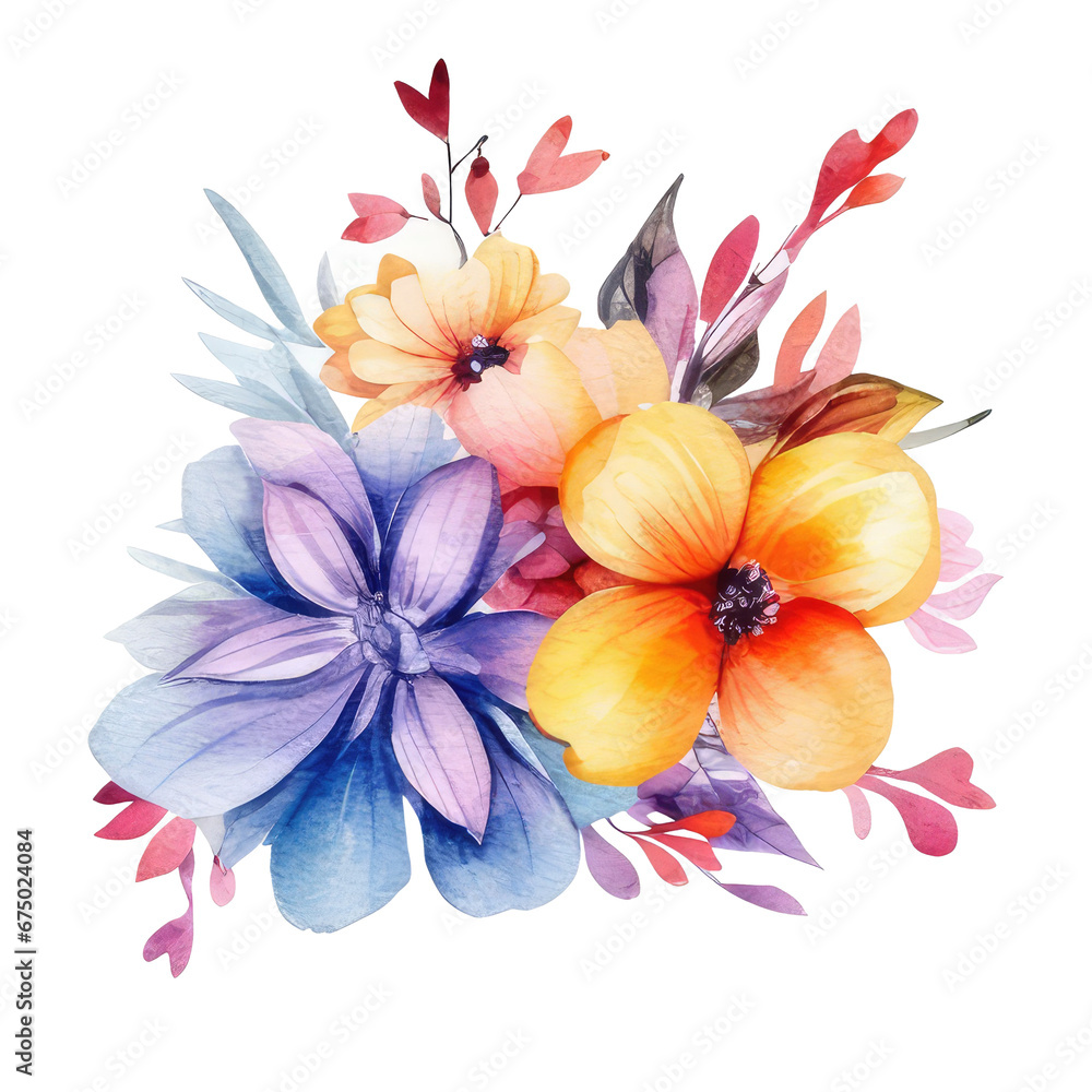 Obraz premium spring floral watercolor bouquet, vibrant color isolated on transparent background