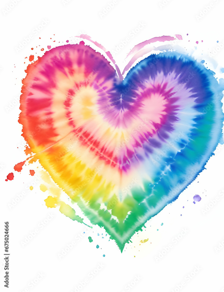 rainbow color heart shape watercolor painting, valentine, pride