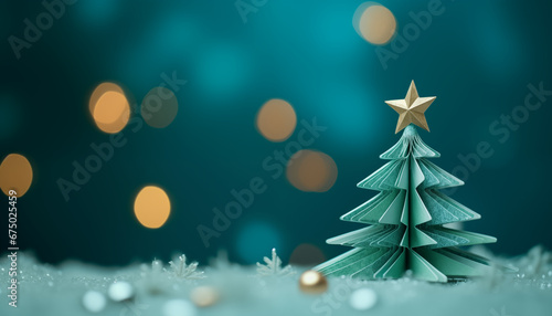 Christmas Tree Illustration with Festive Bokeh Lights Background