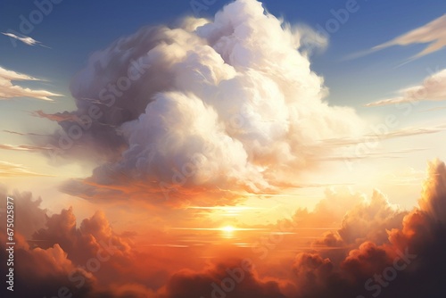 AI generated illustration of fluffy clouds in the sky at golden hour
