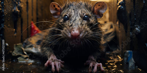 Vertical portrait black rat furry cute home eared pet close-up .Furry Friend, Intimate Close-Up of a Black Rat .