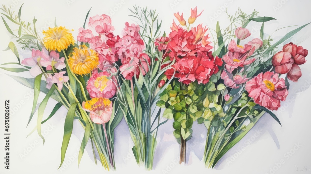Obraz premium AI generated illustration of vibrant flowers on a plain background