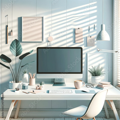 Contemporary Workspace Minimalist Illustration © Momo