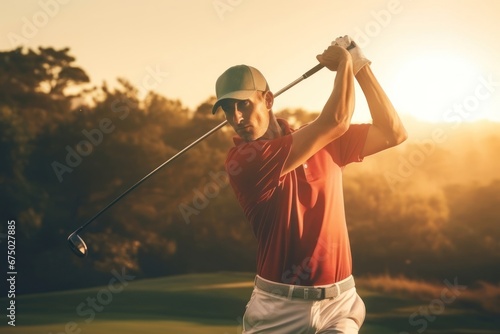 Hispanic Male Pro Golfer On Felt Playing Golf At Dawn Generative AI