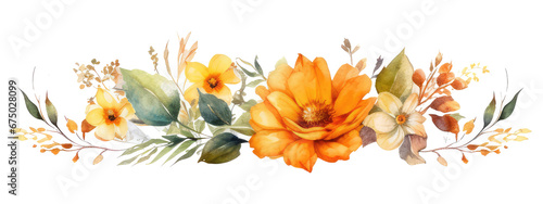 Autumn flowers watercolor frame isolated on transparent background