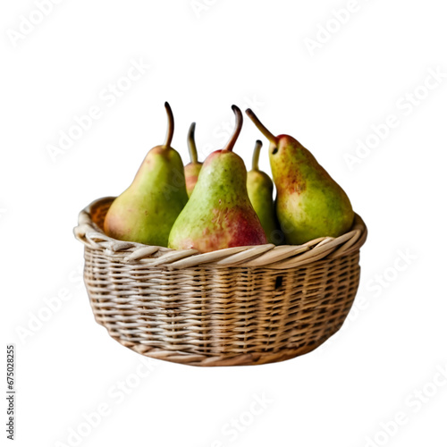 Pears in a basket IIllustration Art With a Transparent Background Generative AI.