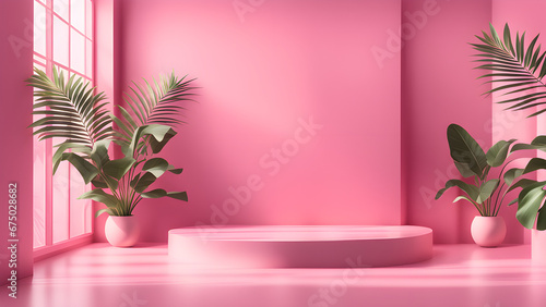 pink color studio room with plants   window and best place for photoshoot 