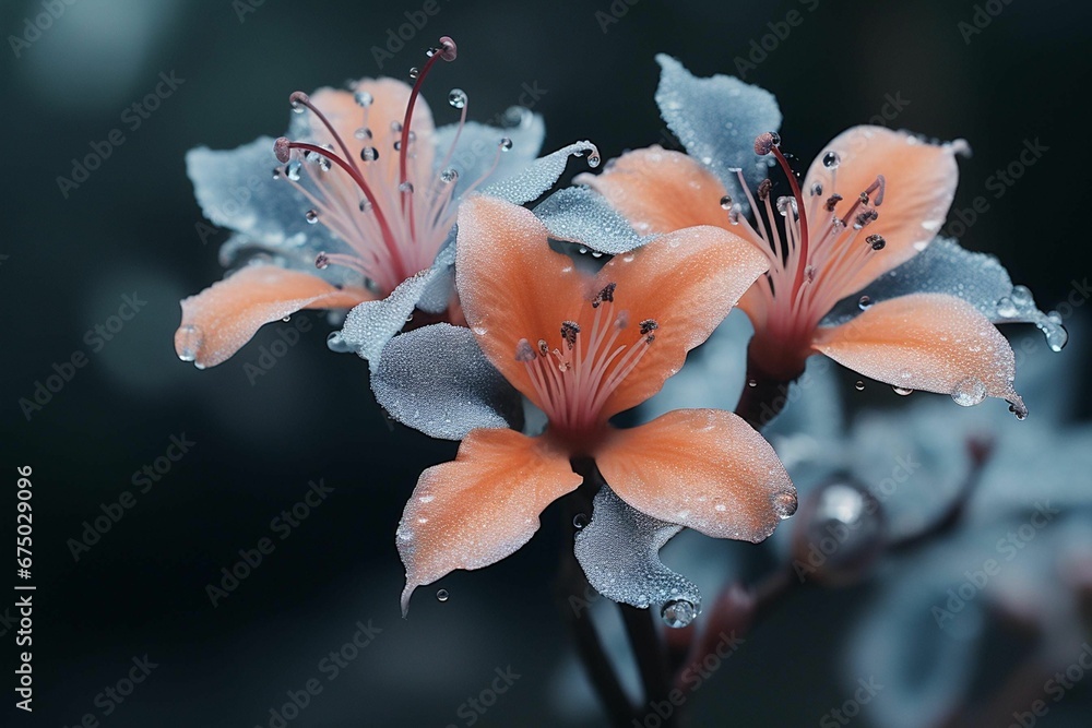 Closeup shot of a bright flower illuminated by glistening raindrops Closeup shot of a bright flower illuminated by glistening raindrops
