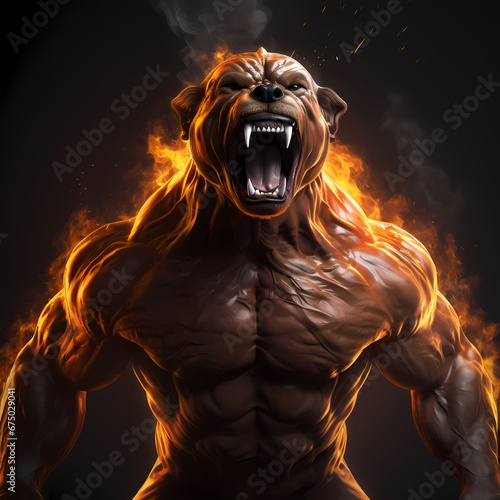 Strong Dog with Fire Spirit Showing Muscle © funway5400