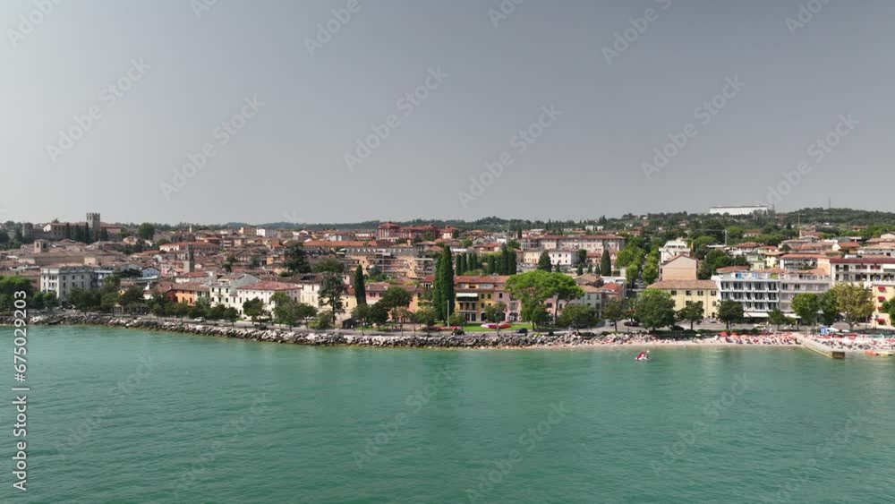 Desenzano del Garda City and lake panorama drone shot 01 Desenzano del Garda City and lake panorama drone shot 01