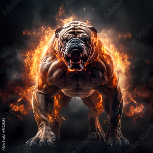 Strong Dog with Fire Spirit Showing Muscle