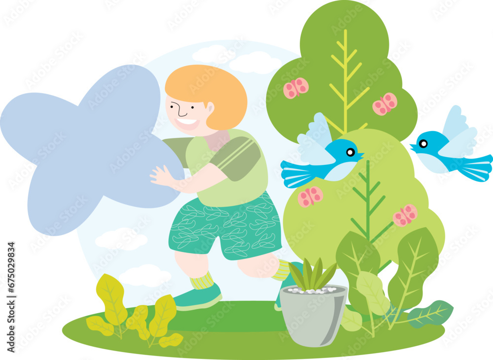 a child holding the English alphabet letter X with blue sky and beautiful green environment with birds on trees and butterflies and green plants a child holding the English alphabet letter X with blue sky and beautiful green environment with birds on trees and butterflies and green plants