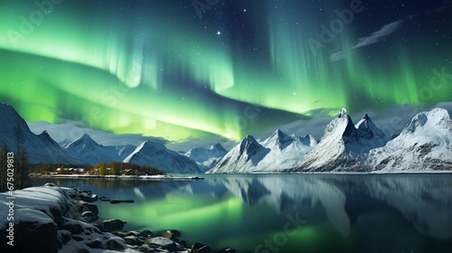 AI generated illustration of a night sky filled with a vibrant display of the Aurora Borealis