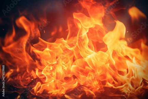 a close-up shot of a vibrant, blazing fire, with bright, yellow and orange hues