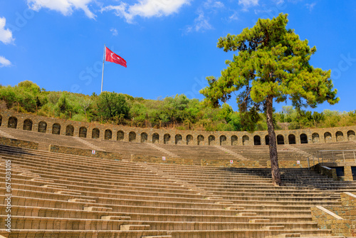 Ancient Amphitheater in Marmaris with Turkish inscriptions meaning Block or Sector and letters of the alphabet