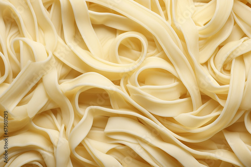 The close up detail of fresh cooked homemade strand pasta spaghetti texture as a background and wallpaper. Generative AI.