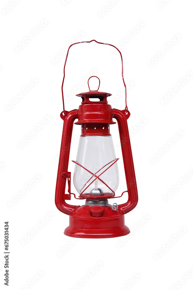 kerosene oil lantern orange red color isolated on white background
