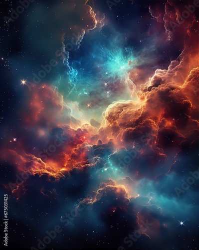 AI generated illustration of A beautiful night sky full of stars and a glowing nebula