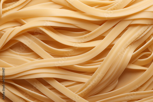 The close up detail of fresh cooked homemade strand pasta spaghetti texture as a background and wallpaper. Generative AI.