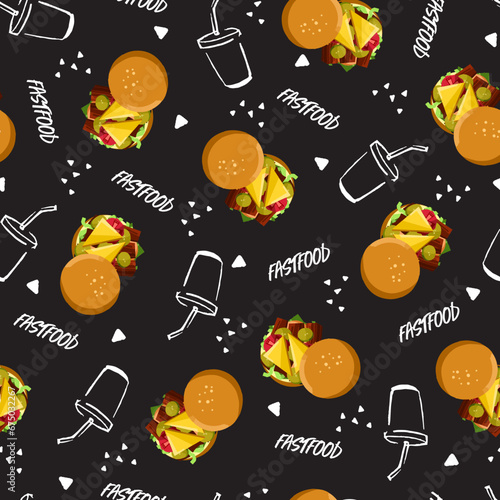 Burger Bonanza Fast Food Fun with Soda Vector Pattern