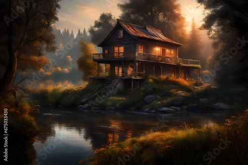 A house on the river's edge, where each sunrise paints a new masterpiece. © Muhammad
