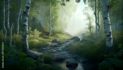 AI generated illustration of flowing river in forest