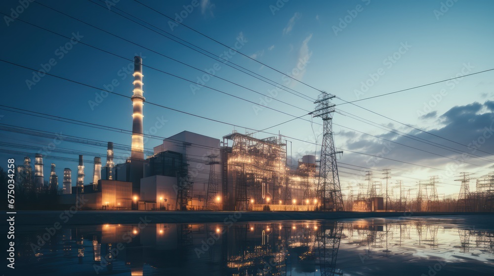 A Main power plants and power generators High voltage poles in power plants Energy and energy saving concepts. A Main power plants and power generators High voltage poles in power plants Energy and energy saving concepts.