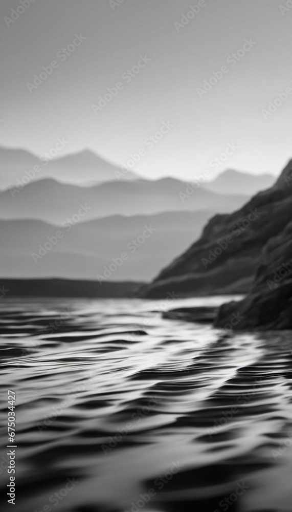 AI generated illustration of a high-resolution black and white sea and a rocky shoreline