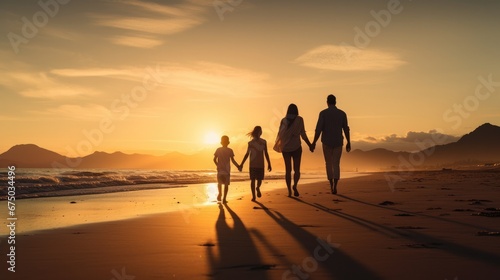 A Captivating Snapshot: A Family of Four Strolling Together