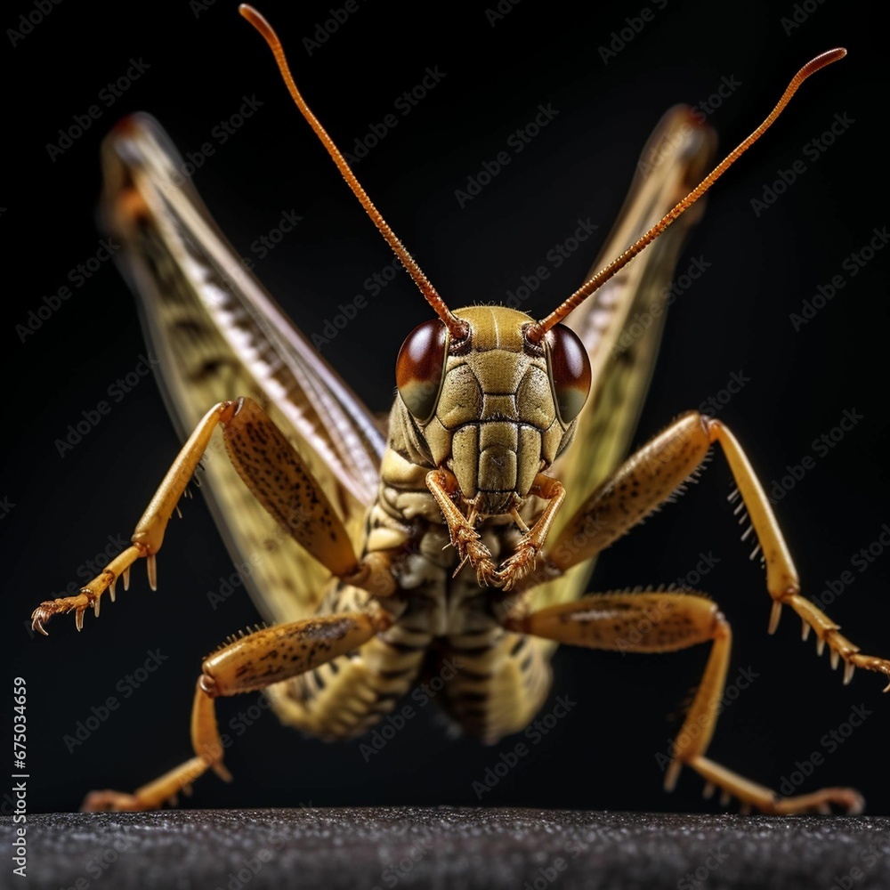 AI generated illustration of a macro of a green grasshopper AI generated illustration of a macro of a green grasshopper
