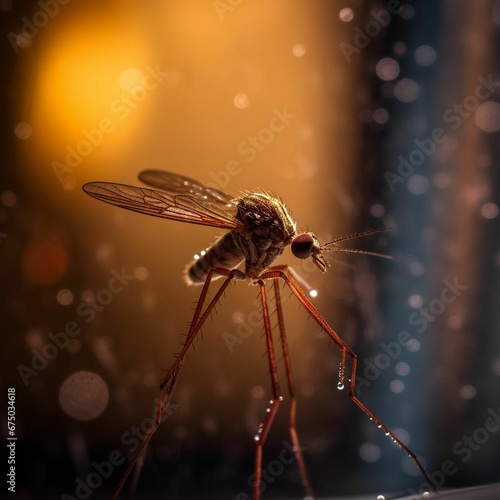 AI generated illustration of a mosquito on a dark background © Wirestock