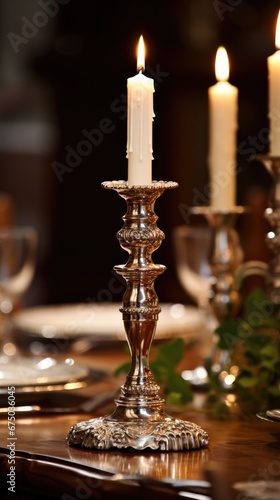 Exquisite Detail: A Captivating Close-Up of a Silver Candlestick