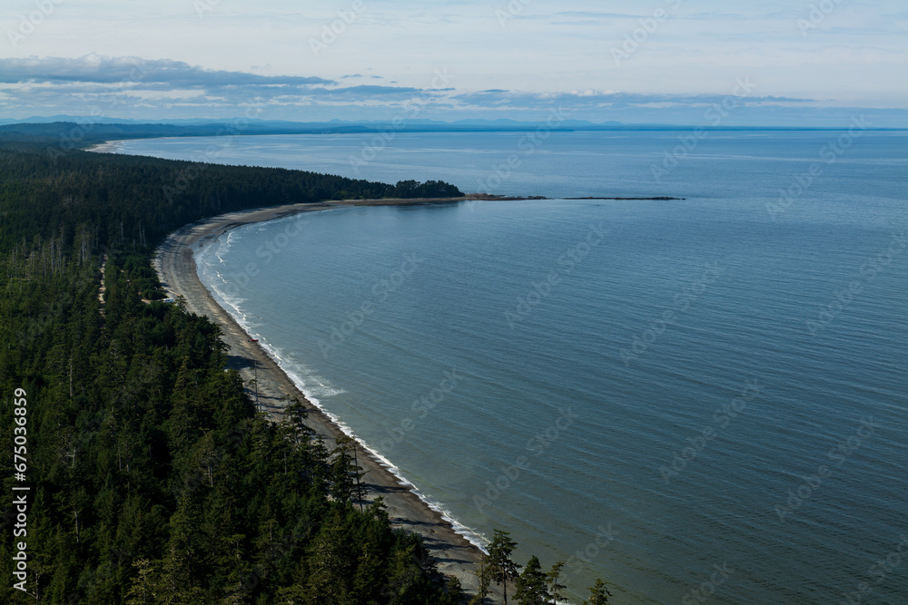 View of Agate beach from a viewpoint on Tow HIll hike on Haida Gwaii, British Columbia, Canada.