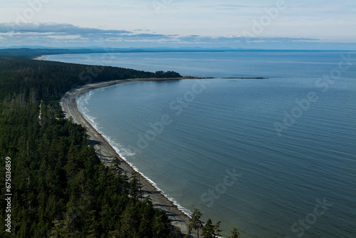 View of Agate beach from a viewpoint on Tow HIll hike on Haida Gwaii, British Columbia, Canada.