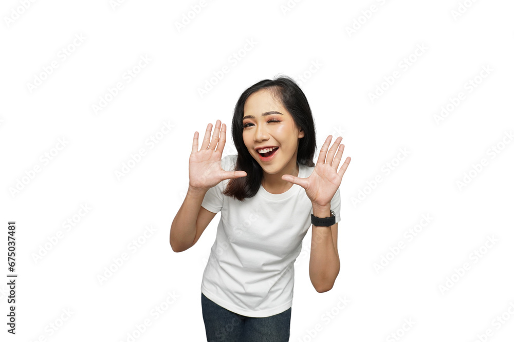 Beautiful Asian Girl Surprised Cutout Isolated Background Beautiful Asian Girl Surprised Cutout Isolated Background