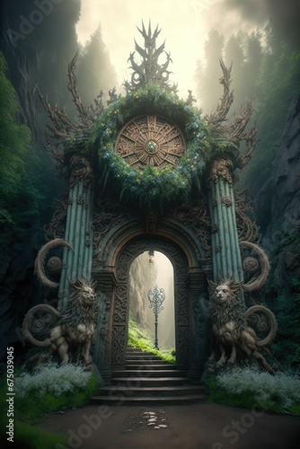 Tableau sur toile Vertical AI-generated illustration of Valhalla gates