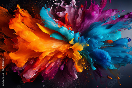 Colorful paint splashes isolated on black background. Abstract colorful background
