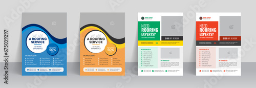Roofing service flyer brochure cover template and handyman home repair leaflet design