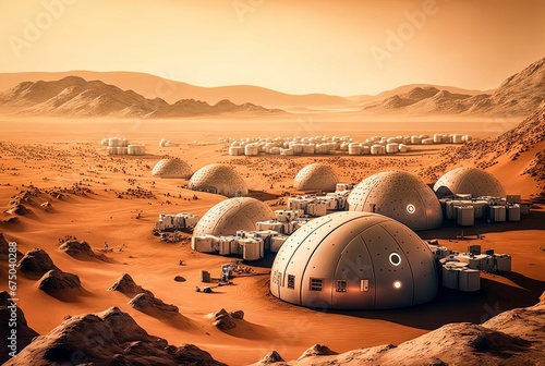 AI-generated illustration of the stations in the futuristic red desert planet photo
