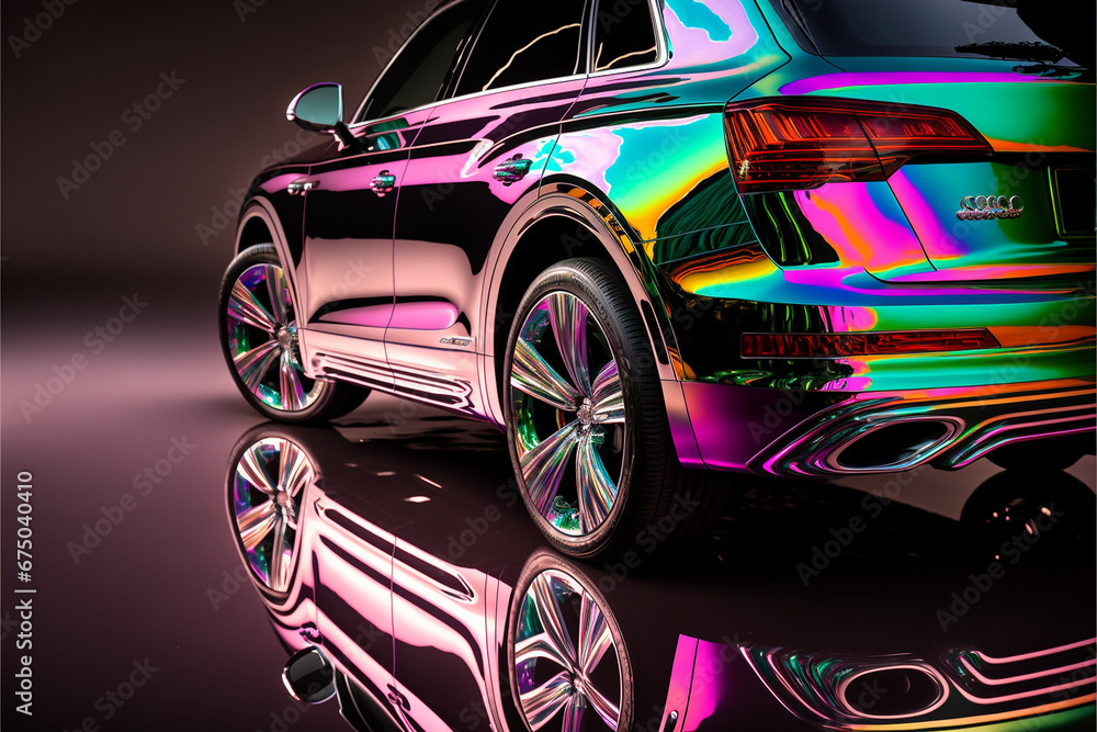 AI generated illustration of holographic chrome car AI generated illustration of holographic chrome car