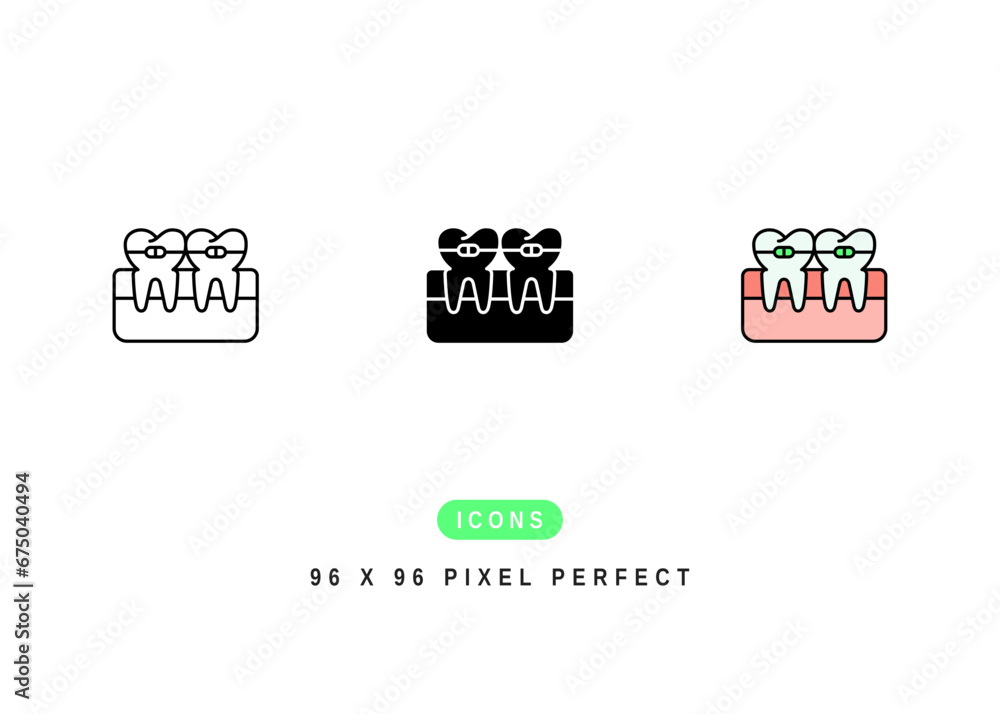 Braces Icon. Tooth Restoration Care Symbol Stock Illustration. Vector Line Icons For UI Web Design And Presentation Braces Icon. Tooth Restoration Care Symbol Stock Illustration. Vector Line Icons For UI Web Design And Presentation