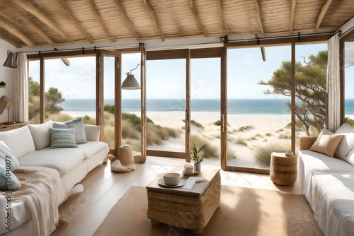 A seaside cottage, nestled among the sand dunes, a tranquil coastal escape. © Muhammad