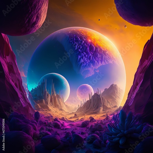 AI generated illustration of an inhabitable planet with other planets in space in the background