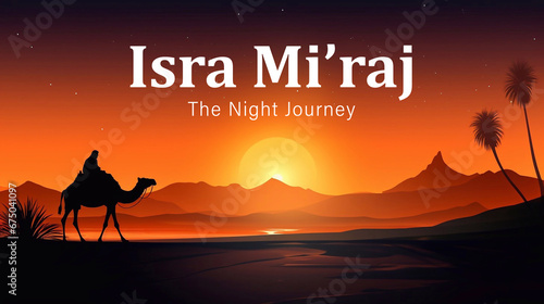 Al-Isra wal Mi'raj Poster Design. The night journey Prophet Muhammad Illustration photo