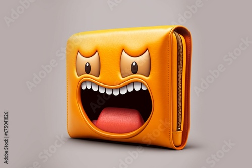 AI generated illustration of an orange wallet with an angry sticker face