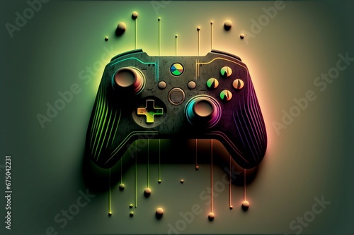 AI generated illustration of a video game controller on a green background