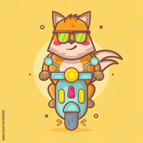 cool fox animal character mascot riding scooter motorcycle isolated cartoon in flat style design
